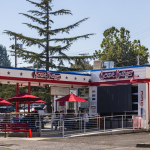 A classic diner setting with outdoor seating in Petaluma, California.